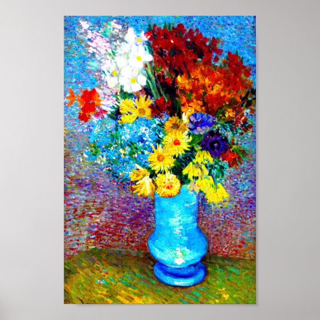 Affiche Van Gogh Flowers dans un Vase Bleu (Devant)