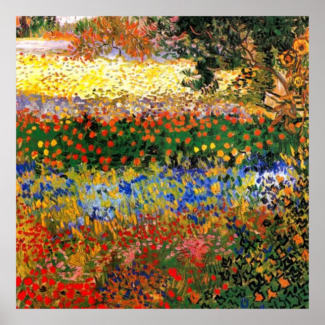 Affiche Van Gogh - Jardin de fleurs, peinture d'art fin, (Devant)