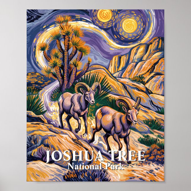 Affiche Van Gogh Joshua Tree Wildlife Sheep & Custom Text (Devant)