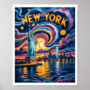 Affiche Van Gogh Nuit étoilée Art New York Liberté Skyline
