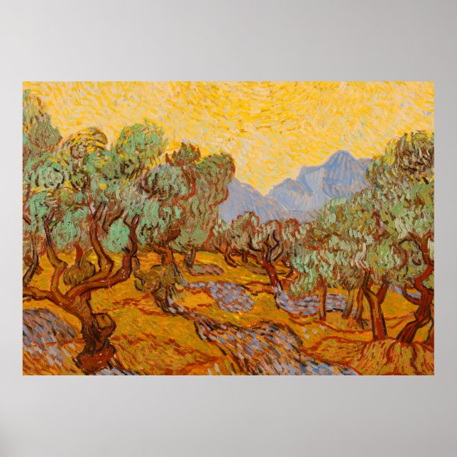 Affiche Van Gogh Olive Trees Soleil Jaune Ciel (Devant)