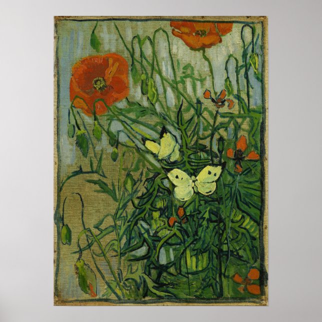 Affiche Van Gogh - Papillons Et Poppies (Devant)