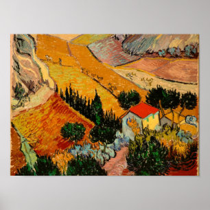 Affiche Van Gogh - Paysage avec maisons et fleurs