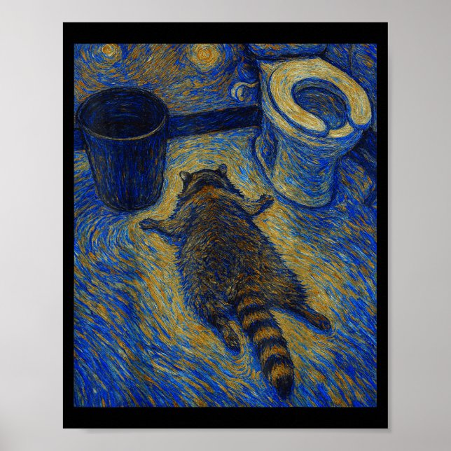 Affiche Van Gogh Raccoon Drunk Pes Out In Bathroom Meme  (Devant)