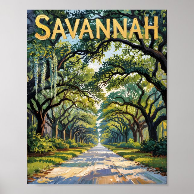 Affiche Van Gogh Retro Savannah Georgia Oak Avenue Travel (Devant)