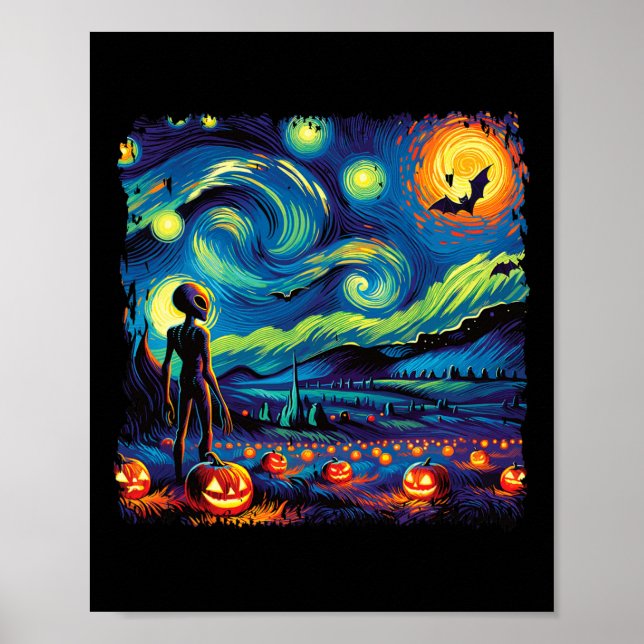 Affiche Van Gogh Starry Alien de nuit Homme Halloween Pum  (Devant)