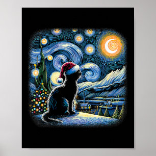 Affiche Van Gogh Starry Chat de nuit Funny Chat noir Chris
