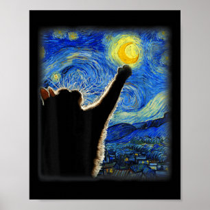 Affiche Van Gogh Starry Night Cat - Clic Fit, Amoureux des