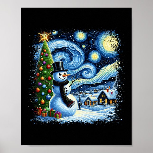Affiche Van Gogh Starry Nuit de Noël Snowman Snowman Nigh (Devant)