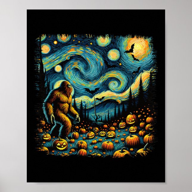 Affiche Van Gogh Starry Nuit Halloween Big Foot Citrouille (Devant)