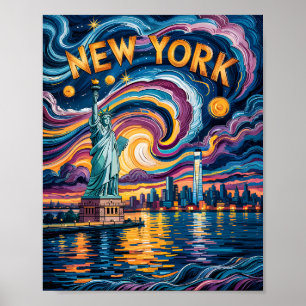 Affiche Van Gogh Starry Nuit New York Liberty Travel