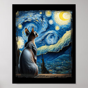 Affiche Van Gogh Starry Style de nuit Sphynx Artistique Ch