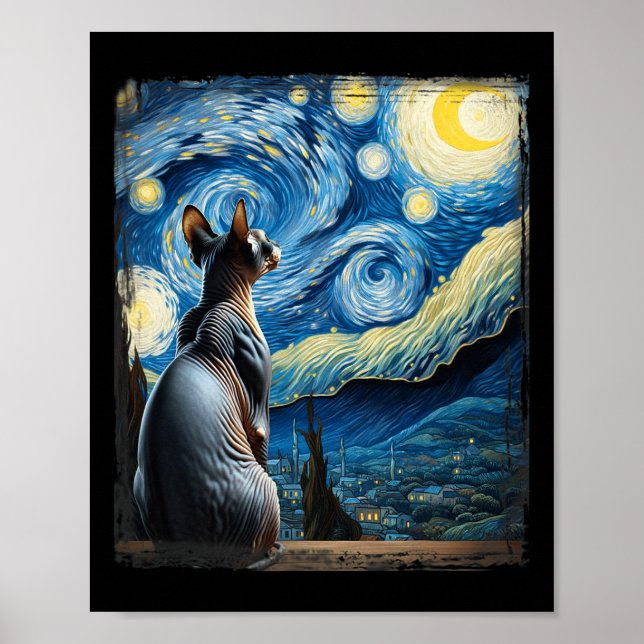 Affiche Van Gogh Starry Style de nuit Sphynx Artistique Ch (Devant)