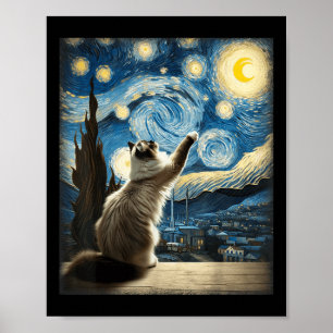 Affiche Van Gogh Starry Style Nuit Art Ragdoll Chat