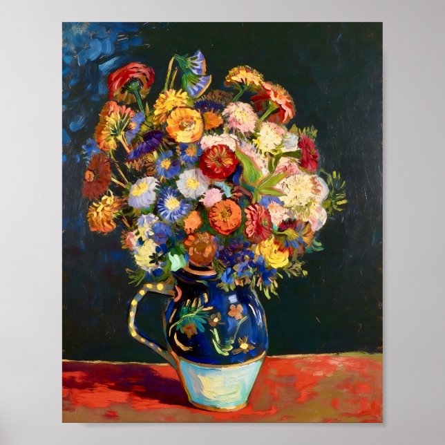 Affiche Van Gogh Still Life Vase with Zinnias (Devant)