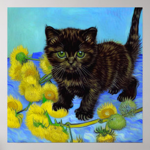 Affiche Van Gogh Style Chat avec tournesol