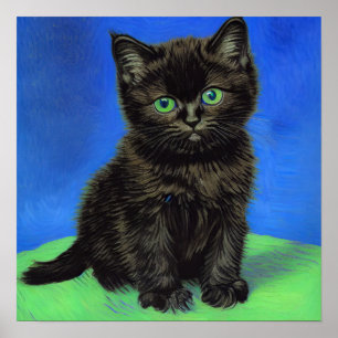 Affiche Van Gogh Style Kitten noir