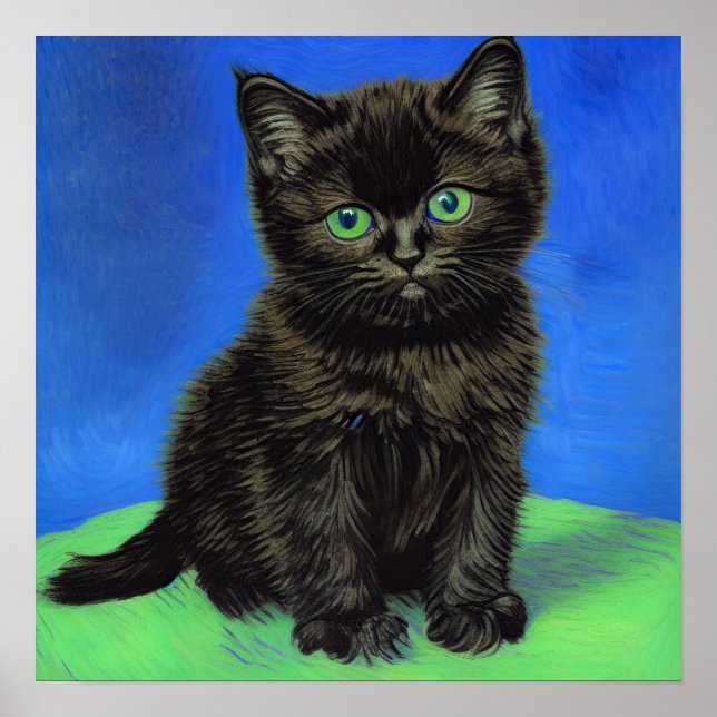 Affiche Van Gogh Style Kitten noir (Devant)
