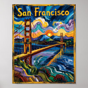 Affiche Van Gogh Style San Francisco Golden Gate Bridge