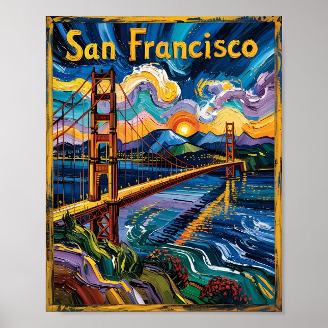 Affiche Van Gogh Style San Francisco Golden Gate Bridge (Devant)