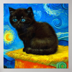 Affiche Van Gogh Style Starry Night Cat
