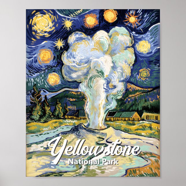 Affiche Van Gogh Style Yellowstone Old Faithful Vintage (Devant)