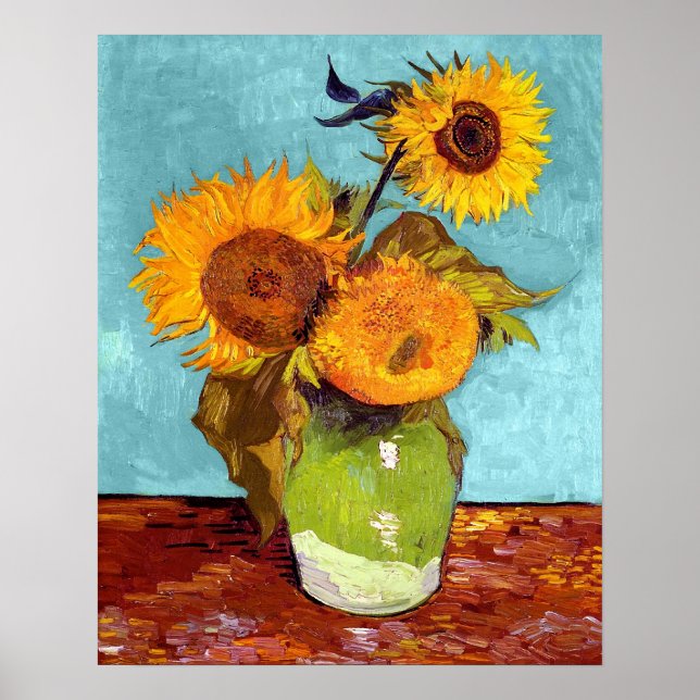 Affiche Van Gogh - Trois Tournesols Dans Un Vase - Art (Devant)