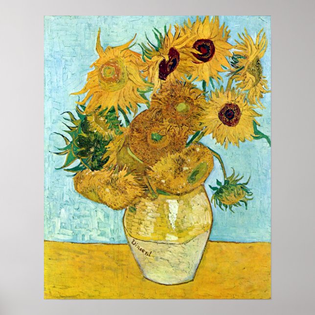 Affiche van Gogh Vase à vie morte avec douze tournesols (Devant)