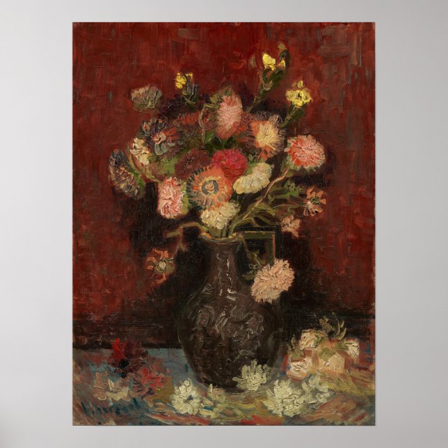 Affiche Van Gogh - Vase avec asters chinois et glaïeuls (Devant)
