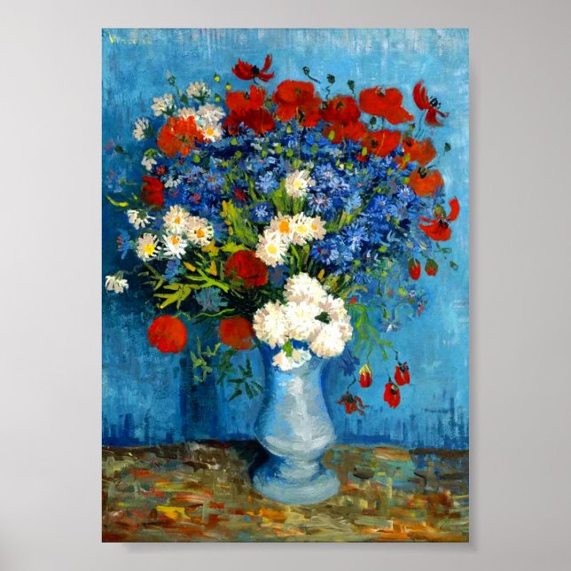 Affiche Van Gogh Vase avec Cornflowers et Poppies (Devant)