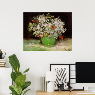 Affiche Van Gogh Vase avec des zinnias et des fleurs, art 
