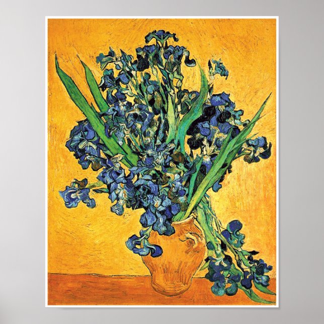 Affiche Van Gogh - Vase avec iris Fond jaune (Devant)
