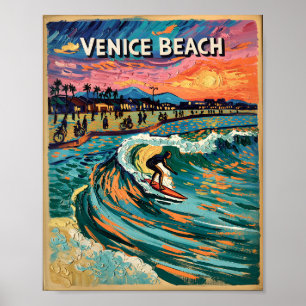 Affiche Van Gogh Venice Beach Surf California Retro Travel
