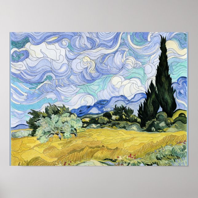 Affiche Van Gogh - Wheatfield avec cyprès (Devant)