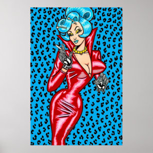 Affiche Vana DeVinyl™/Robe de Vinyl Rouge/Poster Bleu