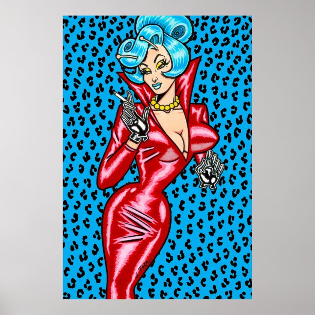 Affiche Vana DeVinyl™/Robe de Vinyl Rouge/Poster Bleu (Devant)