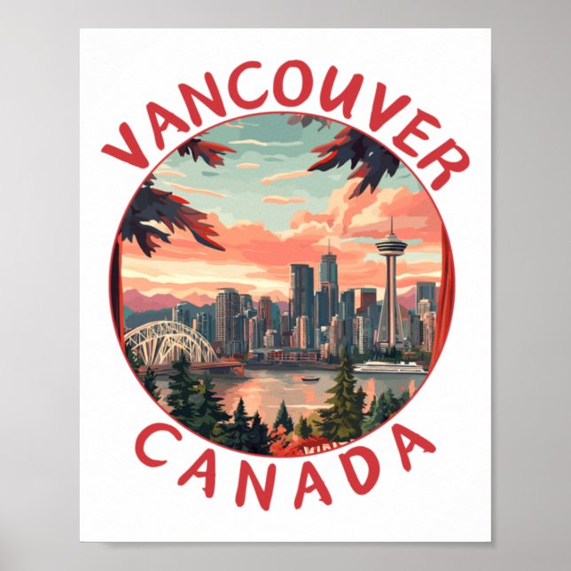 Affiche Vancouver au Canada Art vectoriel rétro de voyage  (Devant)
