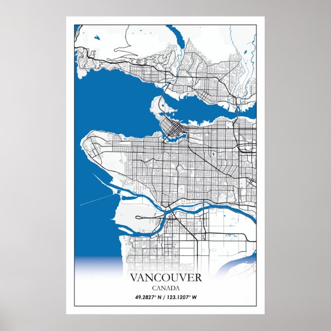 Affiche Vancouver (Colombie-Britannique) Carte des villes  (Devant)