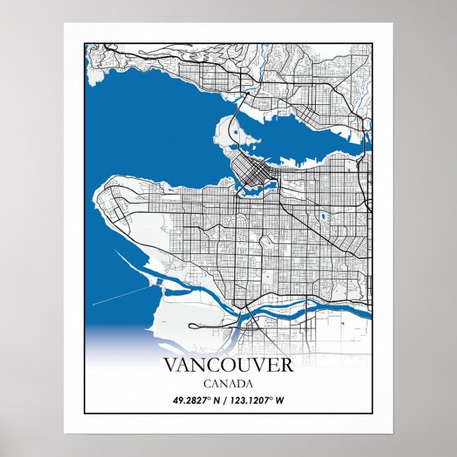 Affiche Vancouver (Colombie-Britannique) Carte des villes  (Devant)