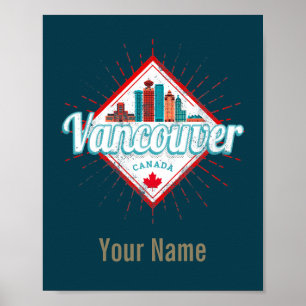 Affiche Vancouver Skyline Colombie-Britannique Rétro Canad