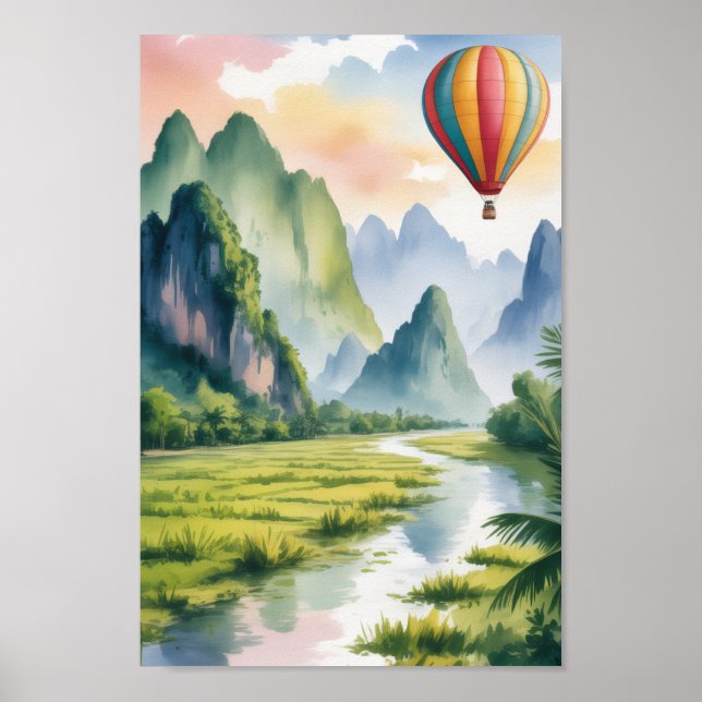 Affiche Vang Vieng Laos Voyage Peinture Aquarelle (Devant)