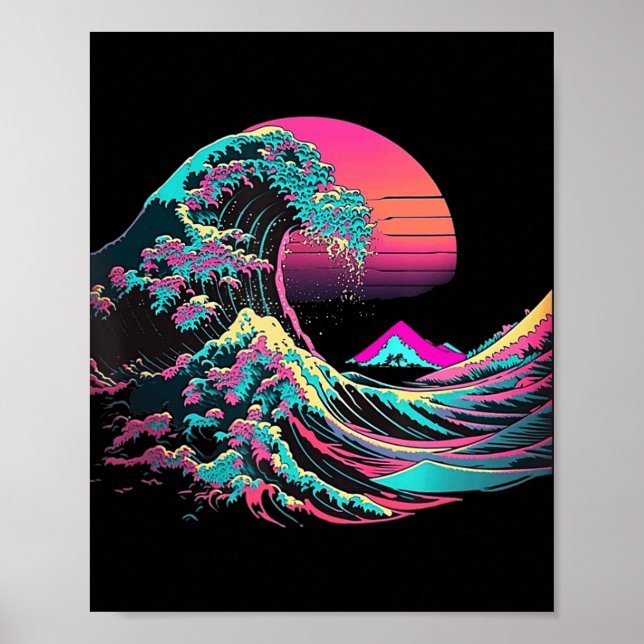 Affiche Vaperwave Glitch esthétique Great Wave Retrowave S (Devant)