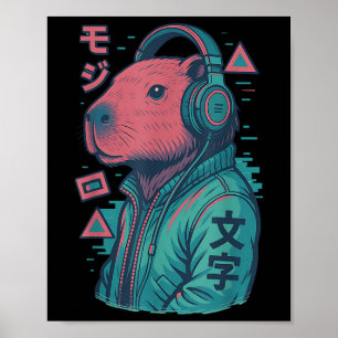 Affiche Vaporwave Capybara Anime d'art japonais Manga Ukiy