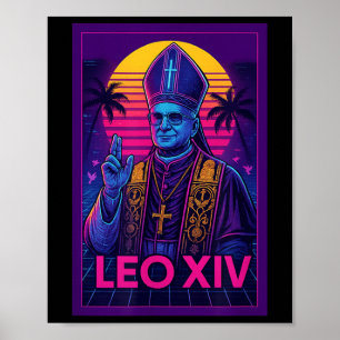 Affiche Vaporwave Pape Leo Xiv _ Rétrofuturiste Catholique