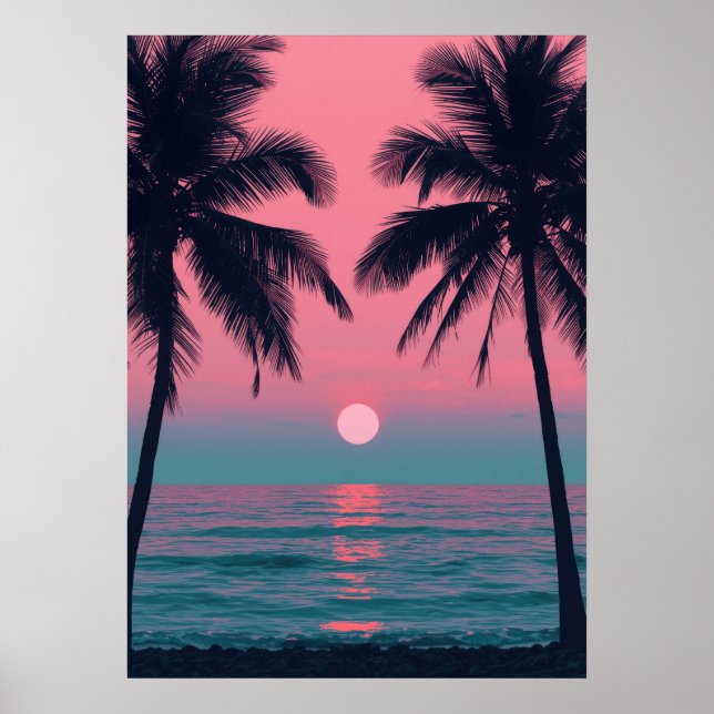 Affiche Vaporwave Sunset Palm Trees – Aesthetic Beach Wall (Devant)