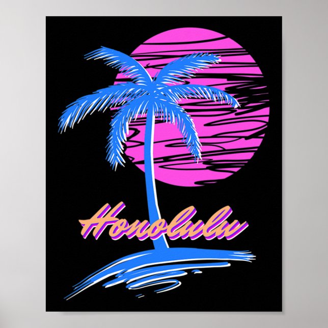 Affiche Vaporwave Synth Outrun Sunset 80s Plage Rétro Hono (Devant)