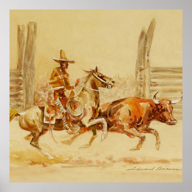 Affiche Vaquero et Steer par Edward Borein (Devant)