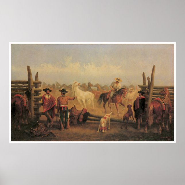 Affiche Vaqueros Roping Horses in a Corral, 1877 (Devant)