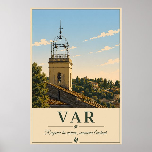 Affiche Var Provence Village Bell Tower Vintage (Devant)