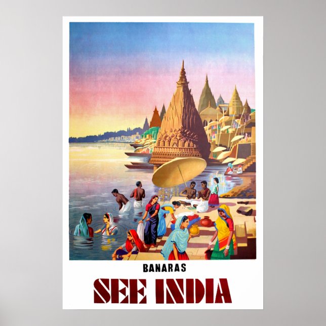 Affiche Varanasi, Inde, rivière Ganges (Devant)